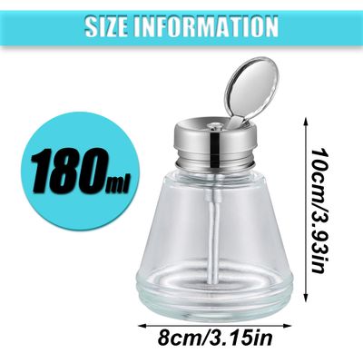 2 PCS- 6 Oz/ 180 ml Clear Push Down Pump Dispenser Glass with Metal Flip Cover Acetone Pump Dispenser Bottle Push Down Alcohol Dispenser Push Down for Makeup Remover