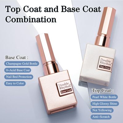 Double Rhythm 2 Pcs 15ML No Wipe Gel Top Coat and Base Coat Set Clear Glossy Gel Polish Kit Soak Off LED (Base and Top Coat)