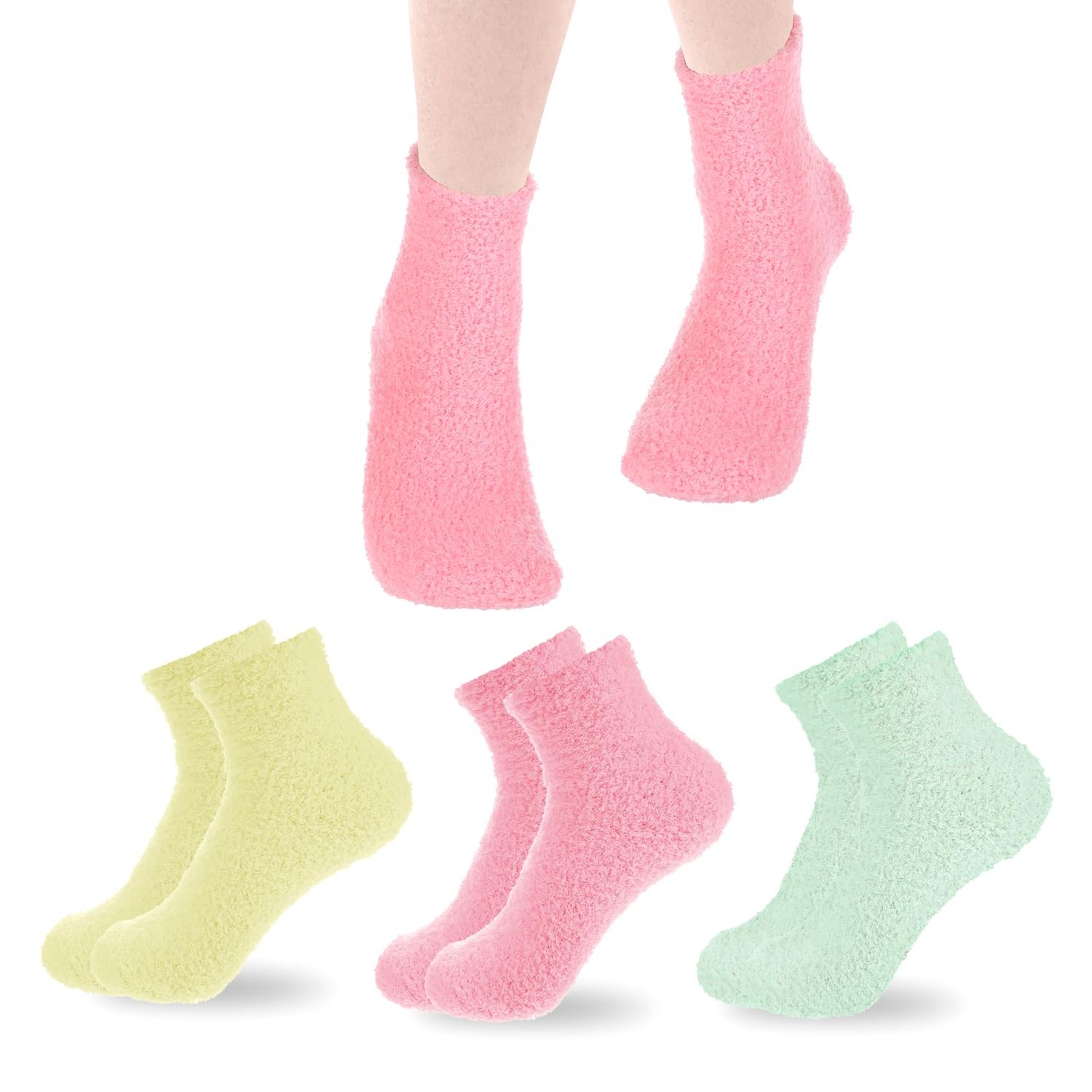 3 Pairs Aloe Infused Socks for Women Moisturizing, Aloe Fuzzy Socks Moisturizing Overnight Sleeping Sock Heel Infused Sock for Dry Cracked Feet Spa Lotion Pedicure Foot Care