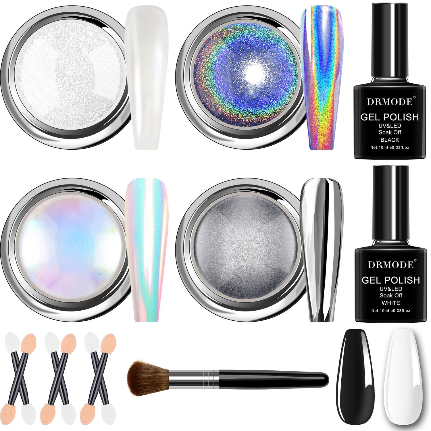 Chrome Nail Powder for Women - White Pearl Nail Chrome Powder, Aurora Mermaid Iridescent Chromes Powder, Holographic Unicorn Rainbow Nails Powder, Sliver Metallic Mirror Effect Nail Glitter Manicure