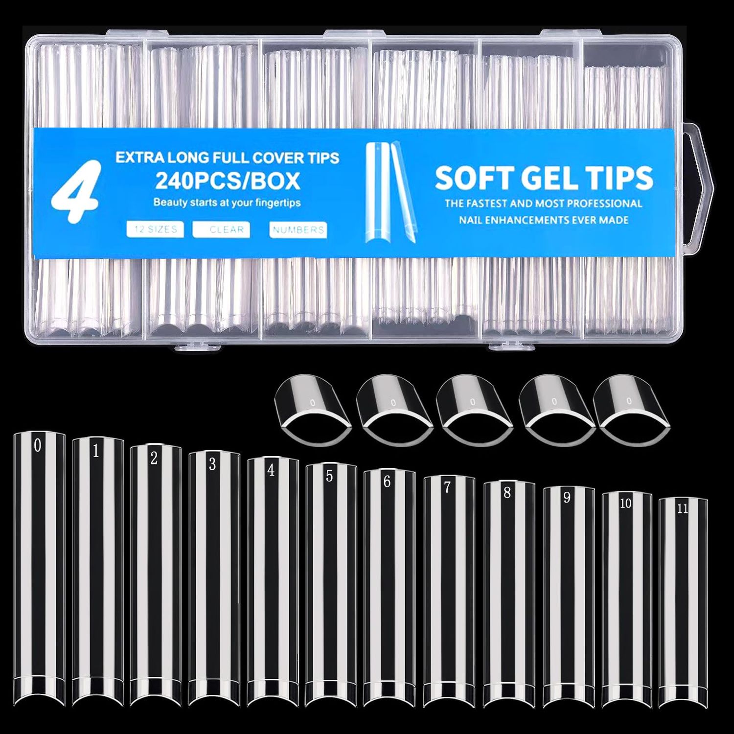 240PCS No C Curve Square Nail Tips, XXXL Half Cover Clear Nail Tips for Acrylic Nails, 3XL Straight Tapered Square Fake Nails Tips Set, 12 Sizes Flattened Acrylic Nails Tips for Nail Salons and DIY
