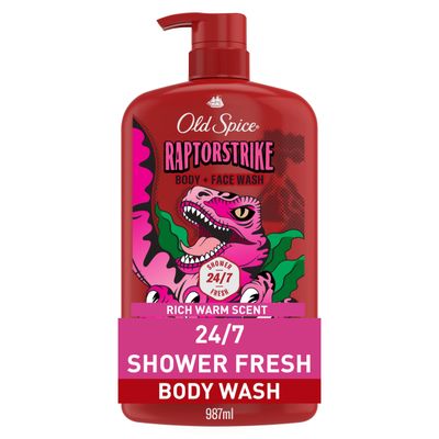 Old Spice Cleansing Body Wash for Men, 3X Defense, 24/7 Shower Fresh with Lasting Scent, 2-in-1 Body &amp; Face Wash, Raptorstrike with Dark Berry Scent, 33.4 oz