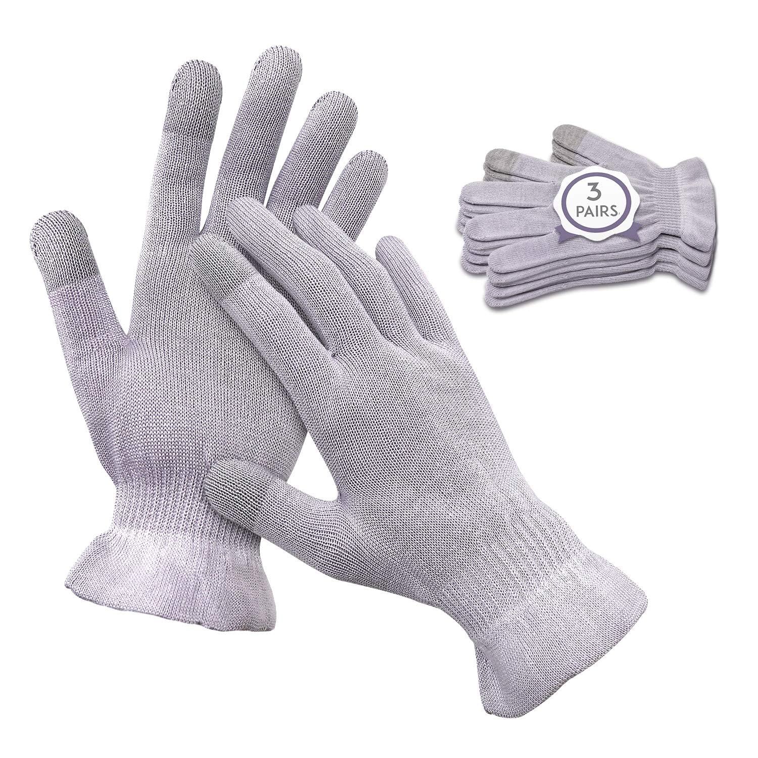 MIG4U Moisturizing Beauty Gloves Touchscreen Overnight Sleeping Glove for Women Dry Hands, Nighttime Lotion, Eczema, SPA, Cosmetic Treatment, Grey Purple 3 Pairs Size S/M