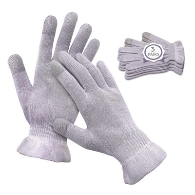 MIG4U Moisturizing Beauty Gloves Touchscreen Overnight Sleeping Glove for Women Dry Hands, Nighttime Lotion, Eczema, SPA, Cosmetic Treatment, Grey Purple 3 Pairs Size S/M