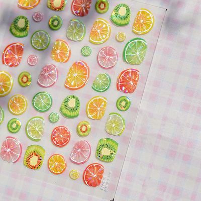 Summer Fruit Nail Art Stickers Decals 5D Embossed Fruit Nail Stickers 1PCS Shell Light Lemon Kiwifruit Exquisite Design Summer Nails Adhesive Decals Manicure Supply for Women DIY Nail Decorations