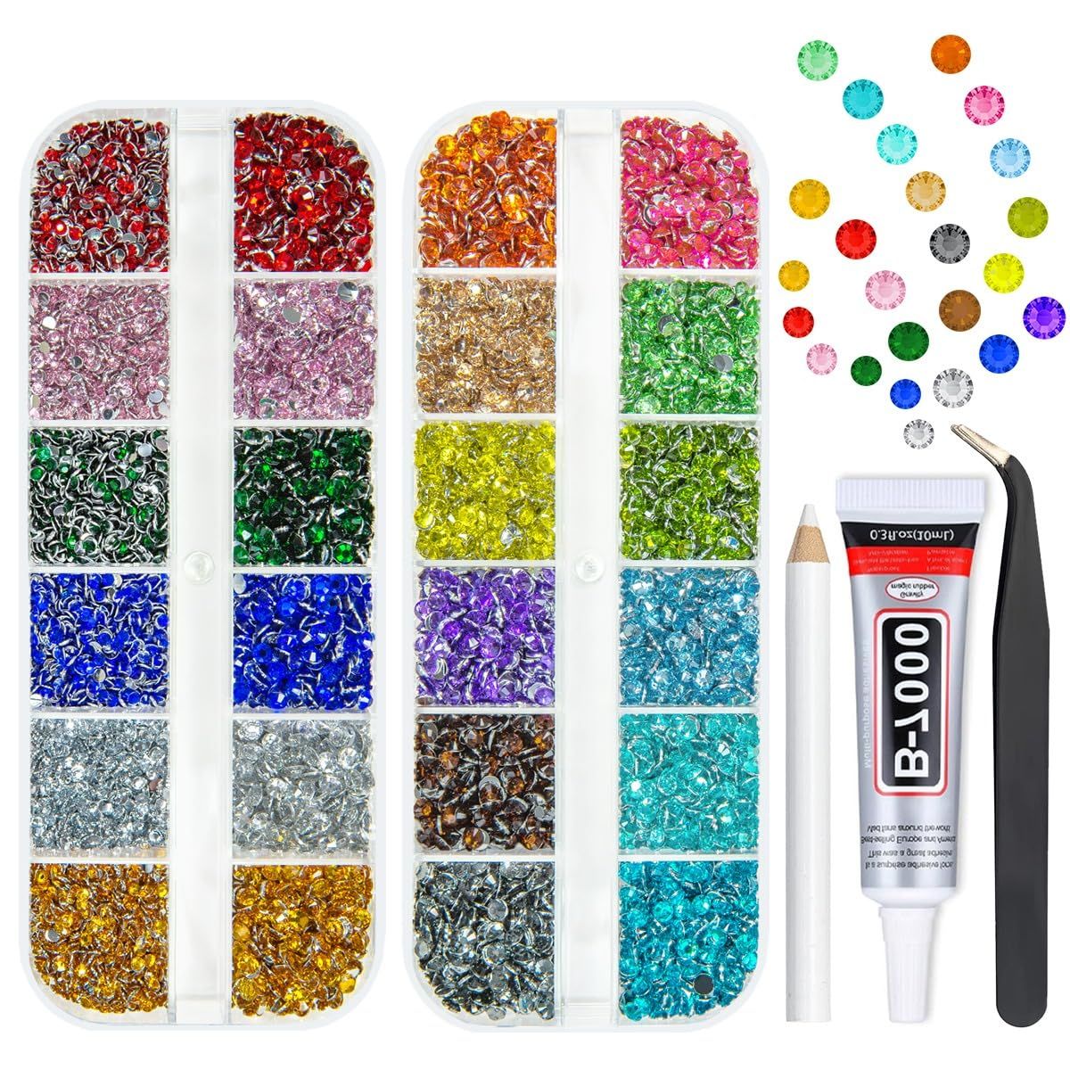 qiipii 18 Colors Crystal Resin Rhinestones 2mm 3mm Rainbow Colorful Flatback Stones Non-Hotfix Gems Diamonds Charms Supplies for Nails Eyes Face Makeup Crafting Tumblers Bottles Crafts Shoes Clothes