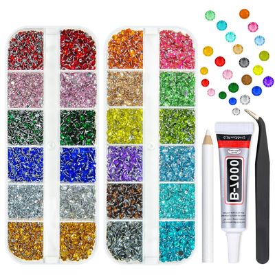 qiipii 18 Colors Crystal Resin Rhinestones 2mm 3mm Rainbow Colorful Flatback Stones Non-Hotfix Gems Diamonds Charms Supplies for Nails Eyes Face Makeup Crafting Tumblers Bottles Crafts Shoes Clothes