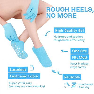 Moisturizing Gloves Socks Set, Infused with Gel Hydrotherapy, Gel Softens and Soothes Dry Cracked Skin, Suitable for Repairing Dry Skin, Cracked Hands and Feet, Rough Skin (Blue)