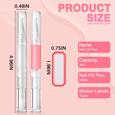 DupakSYS Nail Oil Pen 25Pcs 3ml Empty Transparent Twist Pens Cuticle Oil Pen with Brush Tip for Nail Oil, Liquid Foundation, Eyelash Growth Liquid Tube, Empty Cuticle Oil Dispenser 48pcs Label