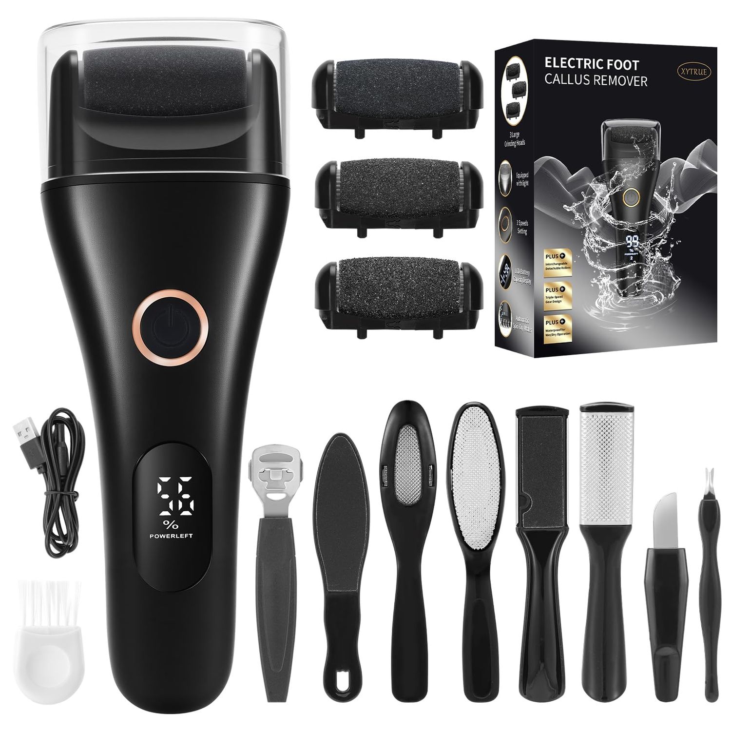 Electric Callus Remover for Feet Rechargeable - 3-Speed Adjustable Electronic Foot Filer, Effortless Smooth Feet from Hard Cracked Dry Dead Skin at Home - Father Day Gifts for Dad