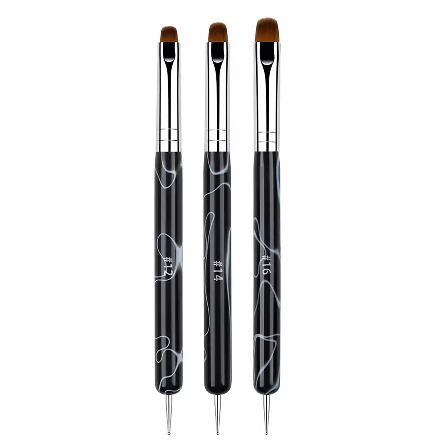 MOLILON 3Pcs Double Head Nail Art Brushes &amp; Dotting Tools Kit (Black), French Tip Nail Brush Set, Builder Gel Nails, DIY Acrylic Nail Design Tool for Salon &amp; Home Manicure Beginners/Artists