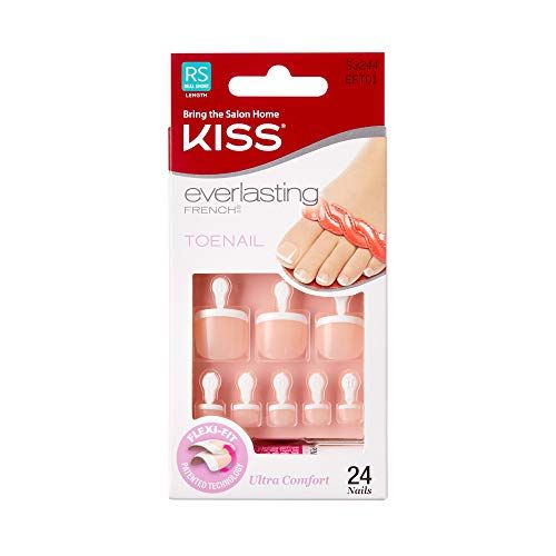 KISS Everlasting French Pedicure Kit, Chip-Free Glue-On Fake Toenails, Real Short Length, Style Limitless, Flexi-Fit Technology, Pink Gel Nail Glue, Mini File, Manicure Stick &amp; 24 False Toenails