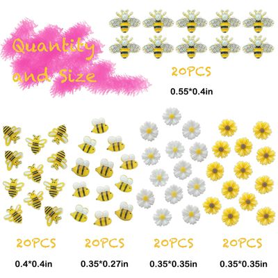 100PCS Nail Charms and Gems Gold Bee Yellow Flower for Nails Design3D Daisy Y2k Nail Jewels Bulk Nail Art Decor Set