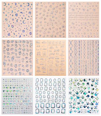 JMEOWIO 9 Sheets Aurora Holographic Moon Star Nail Art Stickers Decals Self-Adhesive Pegatinas Uas Colorful Nail Supplies Nail Art Design Decoration Accessories