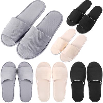 Breathffy 6 Pairs Disposable Slippers Bulk for Guests Comfortable House Spa Hotel Indoor Travel Slippers Women Men(Gray, Khaki, Black,Open Toe)