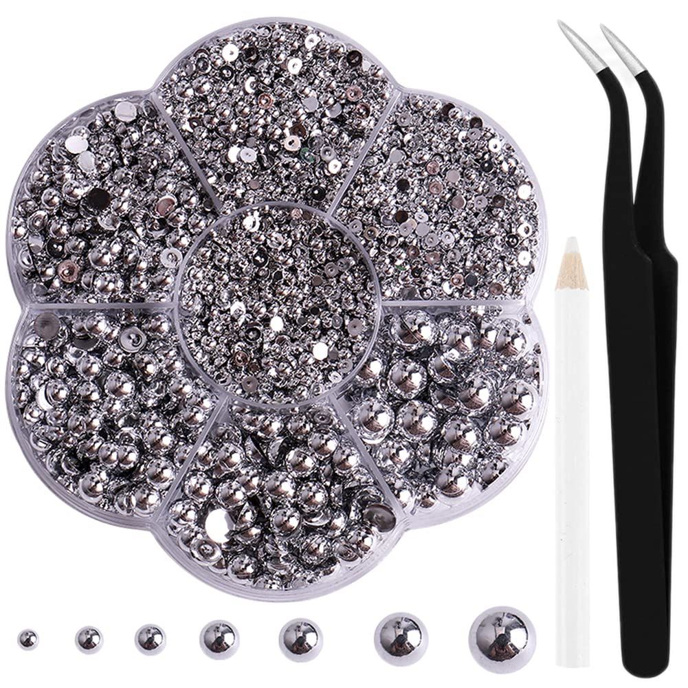 Aodse 6000 Pcs Nail Pearls for Nails Art, Silver Half Pearl for Crafts, Face Eyes Makeup, Charms DIY Crafting Charms Decorations Accessories