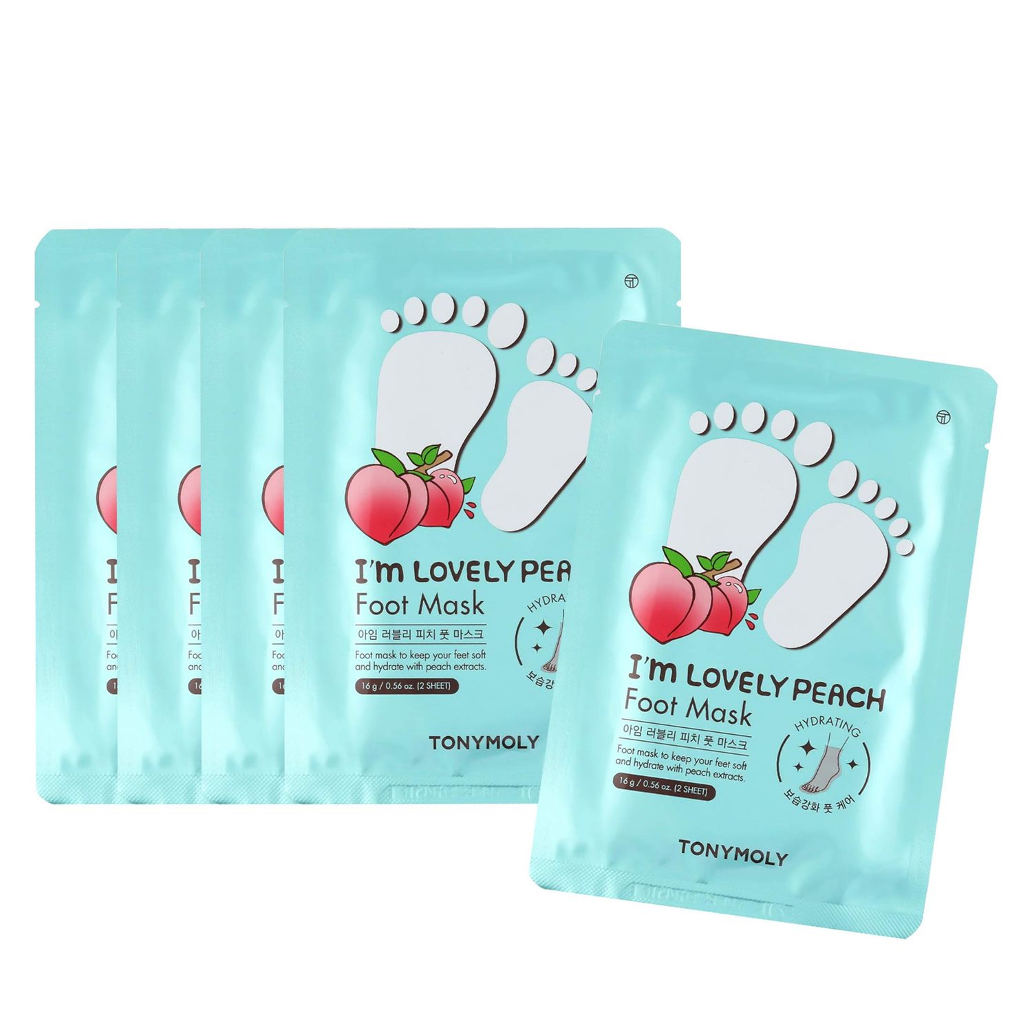 TONYMOLY Im Lovely Peach Foot Mask, 5 Count