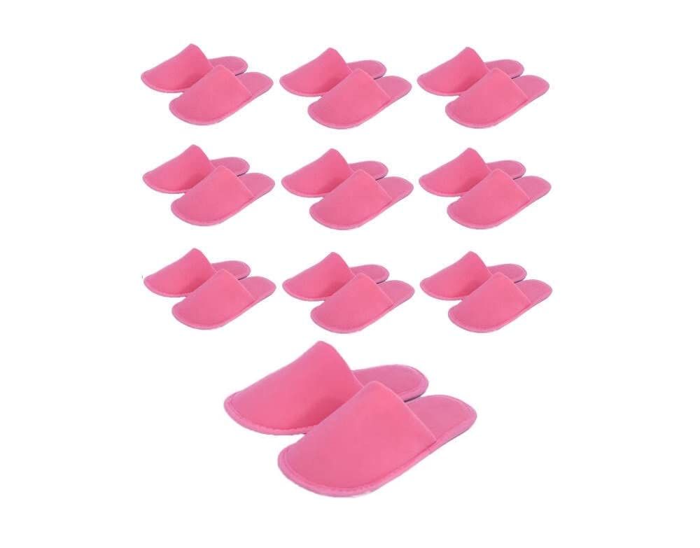 CHOCHILI Pink 10 Pairs Fabric Packed Disposable Color Hotel Slippers for Airbnb Spa Salon Party Wedding Guests - US Men Women Size 8-10
