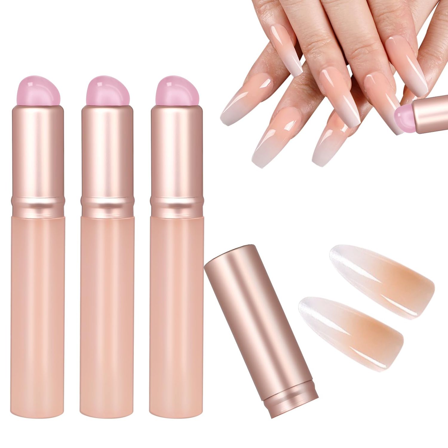 3 Pcs Silicone Brush for Nails Ombre Brush Nail Art, Reusable Nail Gradient Brush for Gel Polish, Ombre Nail Painting, Manicure DIY Silicone Nail Tool