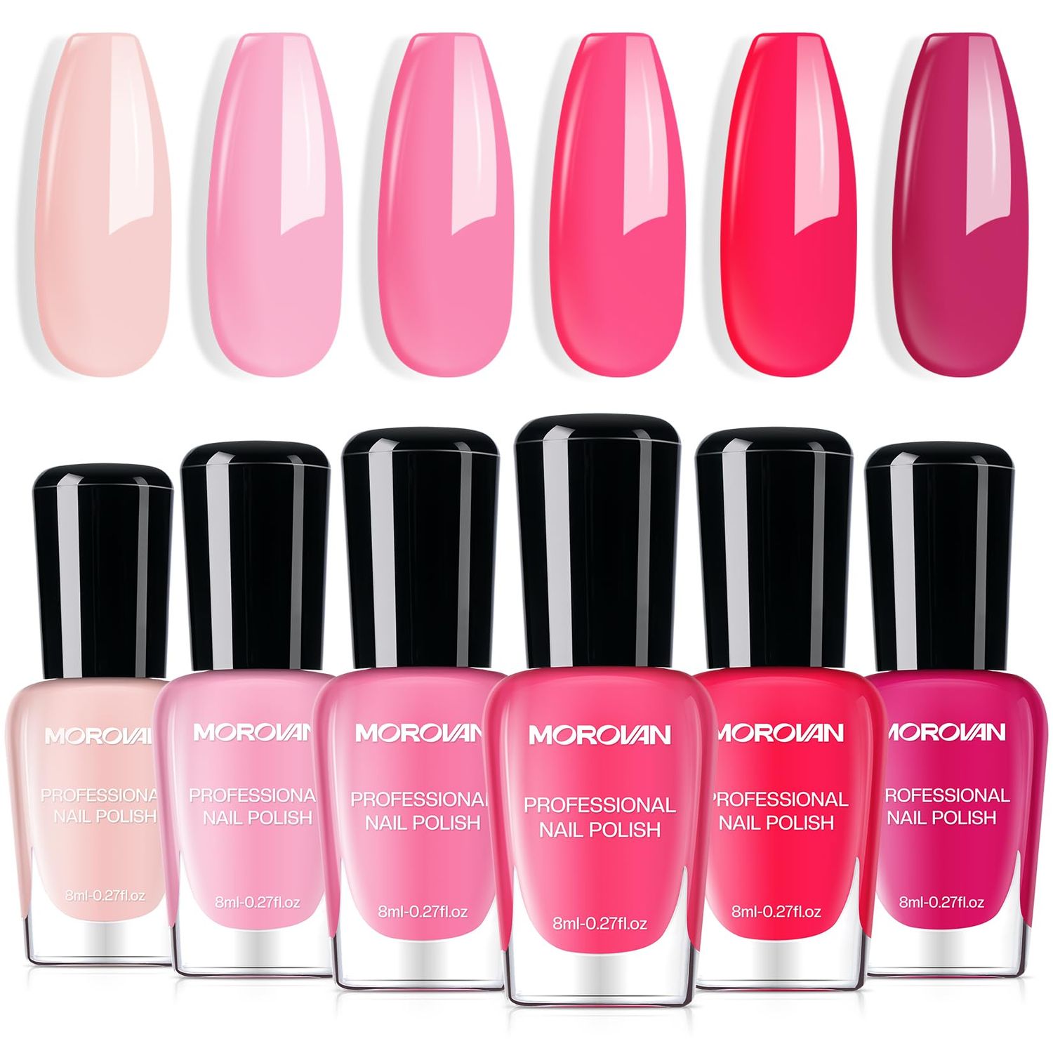 Morovan Fingernail Nail Polish Set: Hot Pink Nail Polish Kit Air Quick Dry Regular Finger nail Polish Pack for Women Gift Holiday