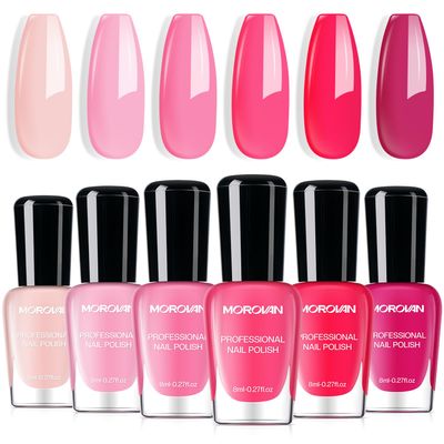 Morovan Fingernail Nail Polish Set: Hot Pink Nail Polish Kit Air Quick Dry Regular Finger nail Polish Pack for Women Gift Holiday