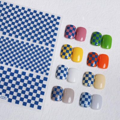 5 Sheet Checkerboard Grid Nail Art 3D Stickers Nail Decals for Nails Houndstooth Manicure Sliders DIY Accessories (Black)