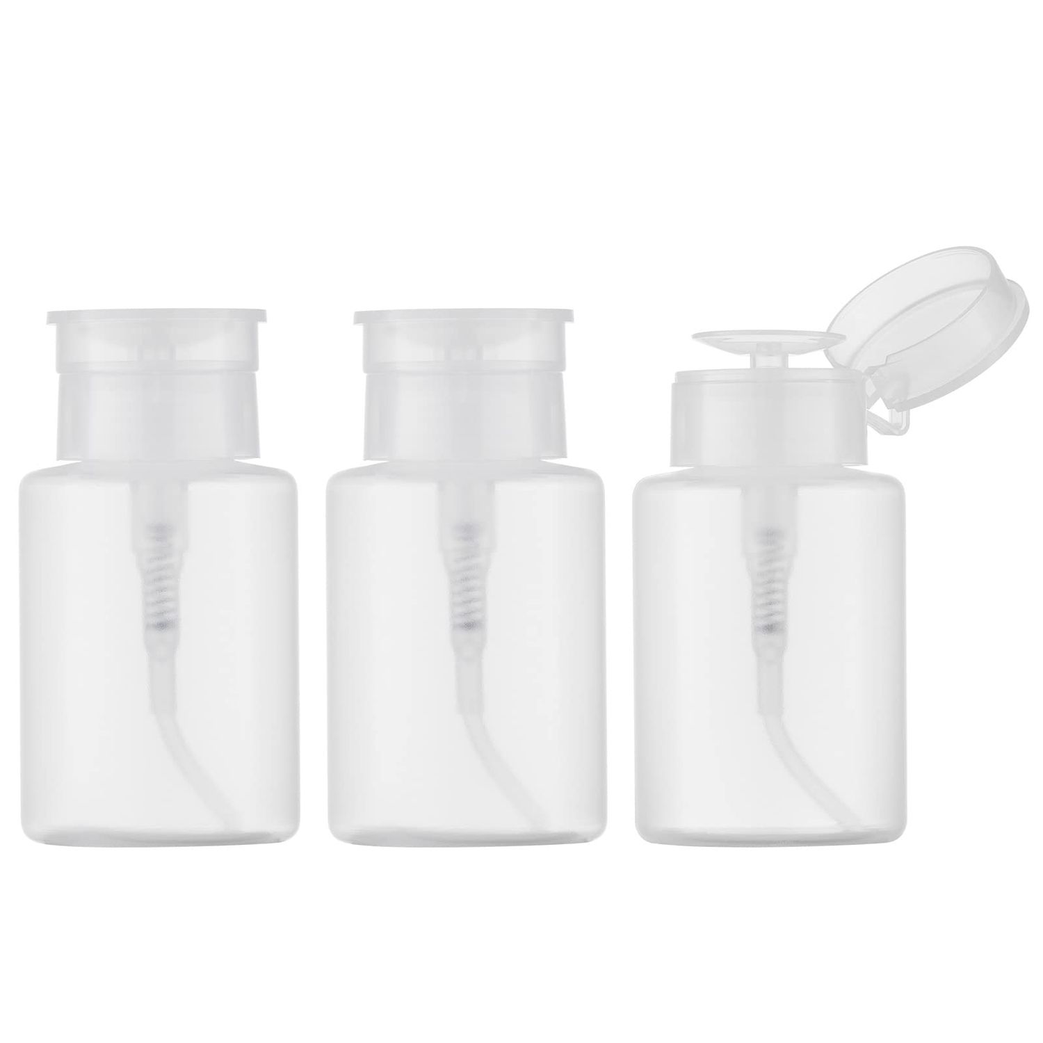 owlyee 5.3oz Nail Polish Remover Bottle, Push Down Pump Alcohol Dispenser, Empty Makeup Acetone Containers (3PCS, Clear)