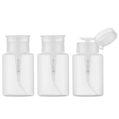 owlyee 5.3oz Nail Polish Remover Bottle, Push Down Pump Alcohol Dispenser, Empty Makeup Acetone Containers (3PCS, Clear)