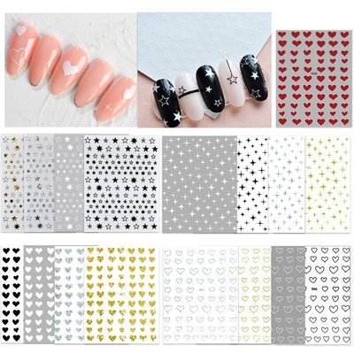 17 Large Sheets Nail Stickers Hearts Stars for Women Girls Kids - Self Adhesive Stars Hearts Nail Decals for Natural Fingernails and Acrylic Nails Nail Decor for Nail Art Design DIY Nail Decoration