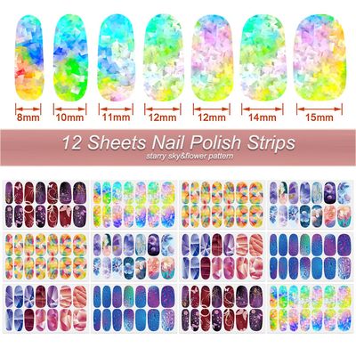 DANNEASY Starry Star Style Nail Strips - 12 Sheets Gradient Nail Wraps, Womens Manicure Kit