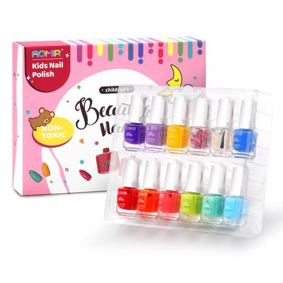 AOMIR kids nail polish set,Non Toxic Kids Nail Polish Set for Toddler,Water-Based Natural Safe Quick Dry Nail Polish Kit,Birthday Gift Nail Polish Set for Girl (11 Colors 1 Coat) Kids Ages 3