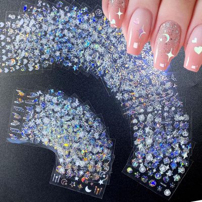 30 Sheets Aurora Nail Art Stickers Decals 3D Self Adhesive Flower Nail Stickers Aurora Moon Star Nail Decals for Nail Art Leaf Heart Nail Design for DIY Acrylic Nails Decoration Accessories for Women