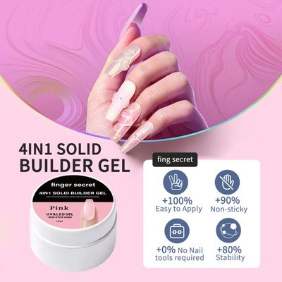 Solid Builder Gel for Nails Kit 15g- 4-in-1 Solid Builder Gel for Nail Extension &amp; Art, Mirror Powder Effects, Easy Mold Design (Set A)