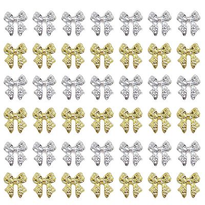 KACHIMOO 40pcs Bow Nail Charms Gold and Silver Nail Charms Bowknots Nail Art Charms Bow Charms for Nails Design