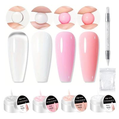 Solid Builder Gel for Nails Kit 15g- 4-in-1 Solid Builder Gel for Nail Extension &amp; Art, Mirror Powder Effects, Easy Mold Design (Set A)