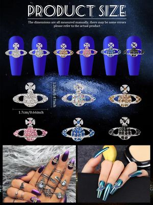 24Pcs Planet Nail Charms, CYHYII 3D Y2K Saturn Nail Art Charms Exquisite Rhinestones Gems Diamond Nail Accessories for Women Girls Nail Art Design DIY Craft Crystals Jewelry(6 Colors)