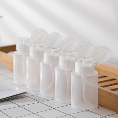owlyee 5.3oz Nail Polish Remover Bottle, Push Down Pump Alcohol Dispenser, Empty Makeup Acetone Containers (3PCS, Clear)