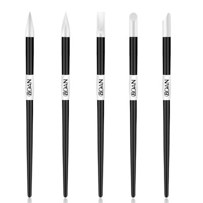 BQAN 5Pcs Nail Art Sculpture Pen, Silicone Nail Art Brushes for Gel, Acrylic Nails, Foil Carving, Drawing &amp; Shaping, Nail Art Tools for Home Salon (Black)