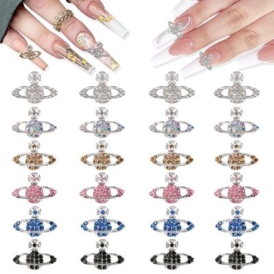 24Pcs Planet Nail Charms, CYHYII 3D Y2K Saturn Nail Art Charms Exquisite Rhinestones Gems Diamond Nail Accessories for Women Girls Nail Art Design DIY Craft Crystals Jewelry(6 Colors)