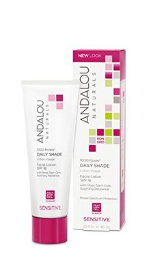 Andalou Naturals 1000 Roses Daily Shade Facial Lotion with SPF 18, 2-in-1 Hydrating &amp; Soothing Moisturizer &amp; Face Sunscreen, Broad Spectrum Protection, Hypoallergenic for Sensitive Skin, 2.7 Fl Oz