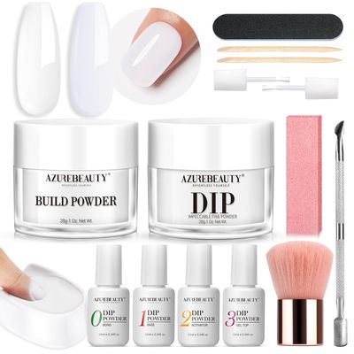AZUREBEAUTY Clear &amp; White Dip Powder Nail Kit, 28g/1Oz 15 Pcs Essential Dipping Build Powder with Basics Dip Powder Liquid Set Top &amp; Base Coat Bond Activator for Beginners Nail Manicure Salon Home