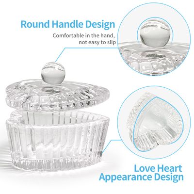 Crystal Sweet Heart Shape Acrylic Liquid Powder Glass Dappen Dish Glass Cup w Cap Lid Bowl for Acrylic Nail Art Transparent Kit (Clear)