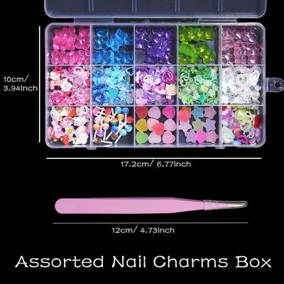 CESUSME 3D Bear Candy Nail Charms, Assorted Color Lollipop Flower Butterfly Chams for Acrylic Nails, Cute Bow Heart Cartoon Nail Art Charms for Nail Art DIY Accessories