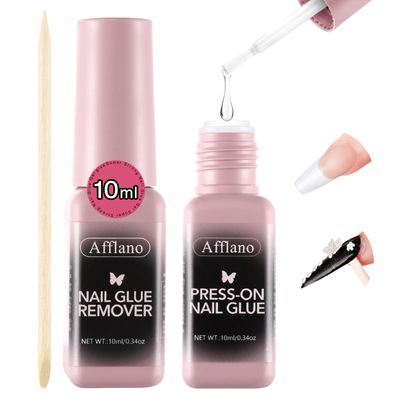 Nail Glue for Press Ons and Glue Remover Kit - Super Strong Nail Glue for Acrylic Nails, Broken Nail, Nails Tips, Fake Nail &amp; Charm, Long Lasting Adhesive Nail Bond with Quickly Nail Glue Off, 20ML