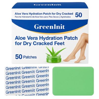 50 Count Natural Aloe Vera Gel Patch for Dry Cracked Feet, Heels and Hands. Cotton Hydration Patch for Fast Pain Relief, Heel Crack Healing, and Rough Skin Protection.