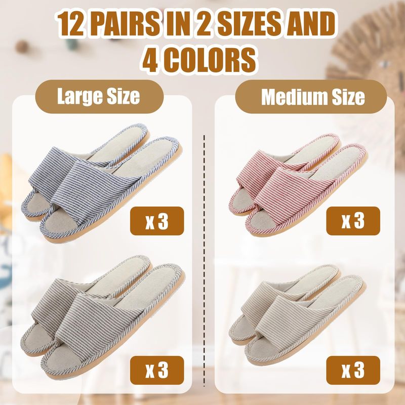 Suhine 12 Pairs House Slipper for Guests Open Toe Spa Slippers Non Slip Indoor Comfortable Breathable Home for Travel Guests Hotel Home Bedroom Unisex(Classic)