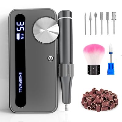 ENGERWALL Rechargeable Nail Drill 35,000 RPM, Portable Cordless Electric Nail File for Acrylic, Gel Nails, Polishing &amp; Removal, with Nail Drill Bits Kit for Manicure &amp; Pedicure, Dark Silver