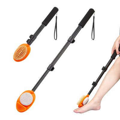 LYIGEOL Foot Scrubber with Pumice Stone, 3 in 1 Adjustable Aluminum Tube 15-28 Shower feet Dead Skin Remover, Foot Cleaning Brush for Seniors,Elderly, Disabled Men and Women