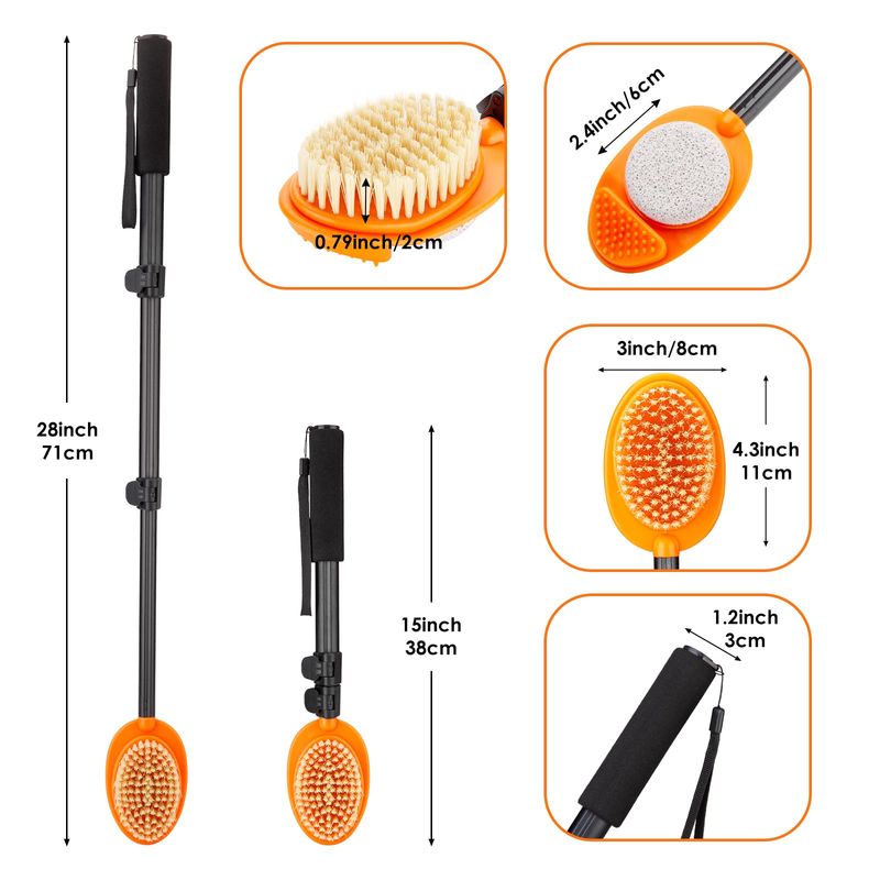 LYIGEOL Foot Scrubber with Pumice Stone, 3 in 1 Adjustable Aluminum Tube 15-28 Shower feet Dead Skin Remover, Foot Cleaning Brush for Seniors,Elderly, Disabled Men and Women