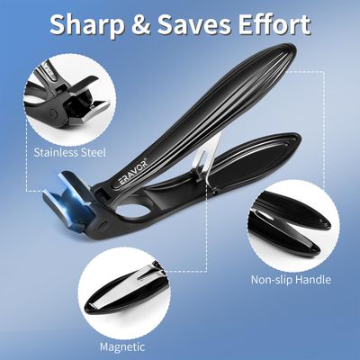 Nail Clippers for Men & Women - Upgrade Angled Head Large Toe Nail Clippers for Men with Wide Jaw Opening, Sharp Heavy Duty Fingernail Clipper Cutter, Premium Steel with Nail Catcher - Black